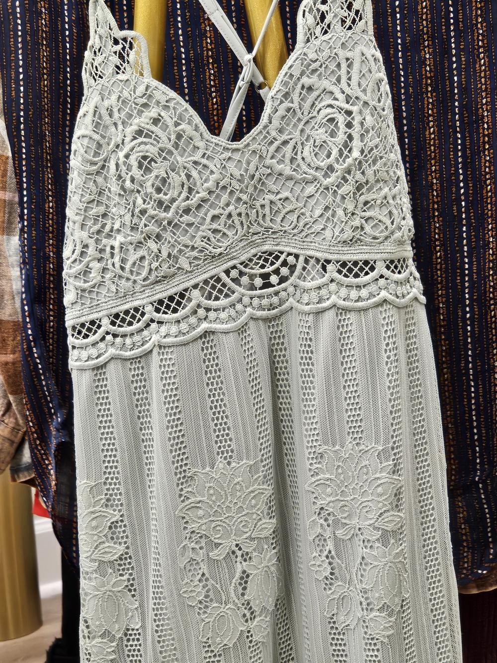 Crochet Lace Maxi Dress in Light Sage